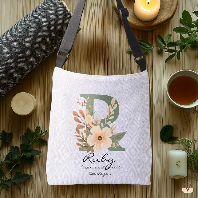 Bolsa Ajustável Gem Precioso de Ruby - Monograma Floral Boho (Criador carregado)