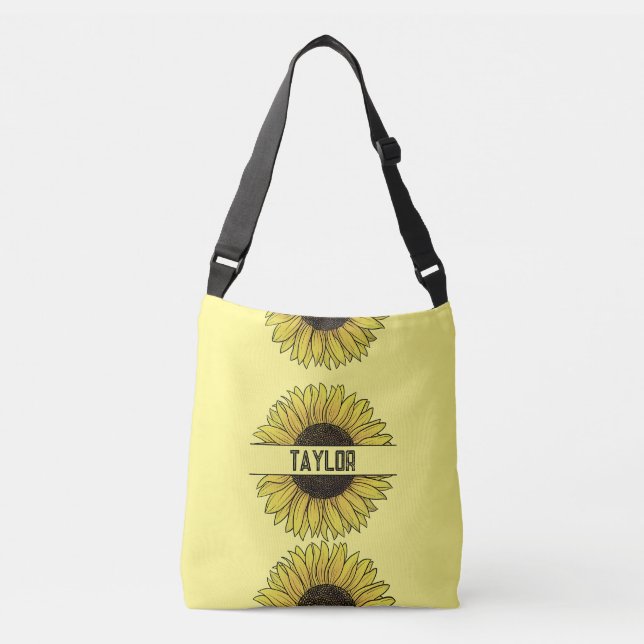 Bolsa Ajustável Girassol em Monograma Sólido Nome (Frente)