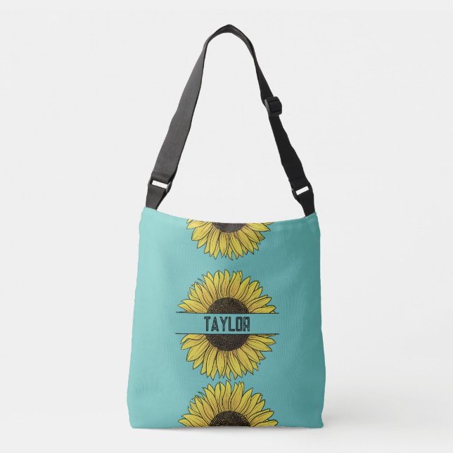 Bolsa Ajustável Girassol em Monograma Sólido Nome (Frente)