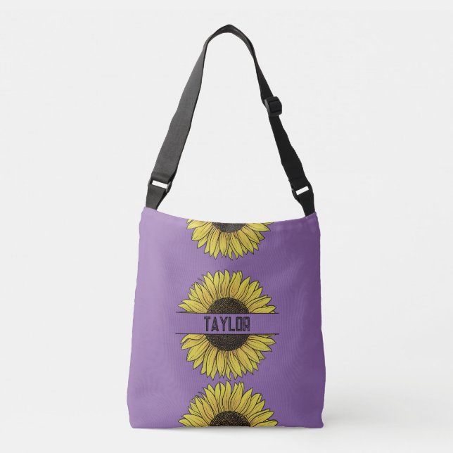 Bolsa Ajustável Girassol em Monograma Sólido Nome (Frente)