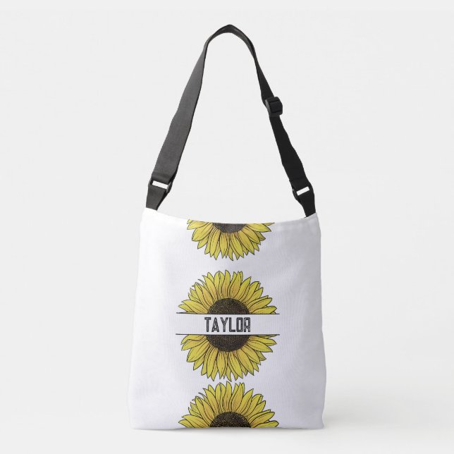 Bolsa Ajustável Girassol em Monograma Sólido Nome (Frente)