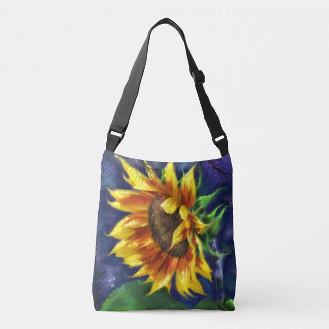 Bolsa Ajustável Girassol na Noite Amarelo Azul Flor Floral (Frente)