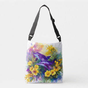Bolsa Ajustável Golfinhos do Oceano em Aquarela Flores Tropicais