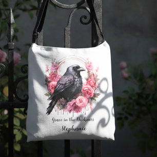 Bolsa Ajustável Gótico Corvo Rosa Floral Dark Academia