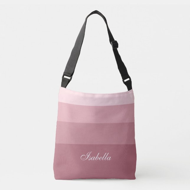 Bolsa Ajustável Gradiente de Listras e Caligrafia em Rosa Dourado (Frente)