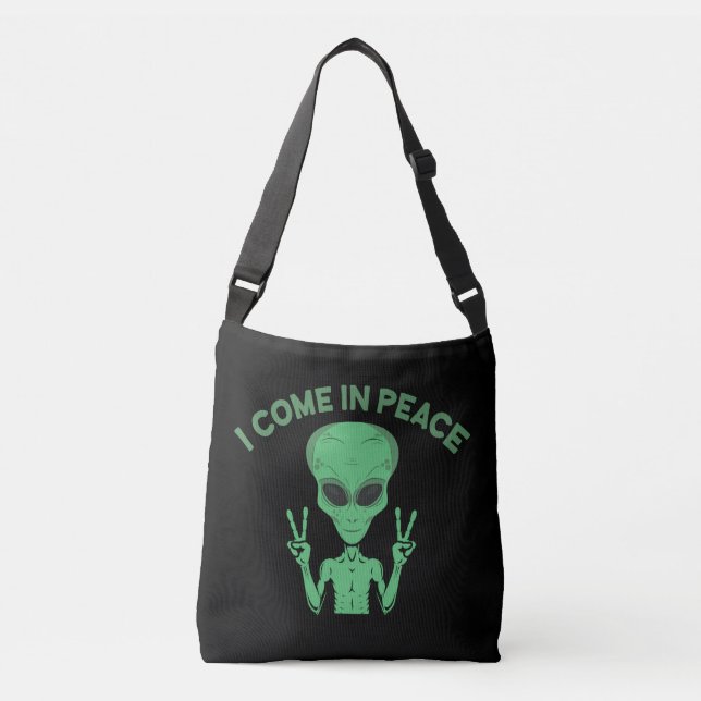 Bolsa Ajustável Green Alien I Come In Peace Extraterrestrial UFO (Frente)