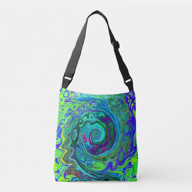 Bolsa Ajustável Groovy Abstrato com espiral verde e azul (Frente)