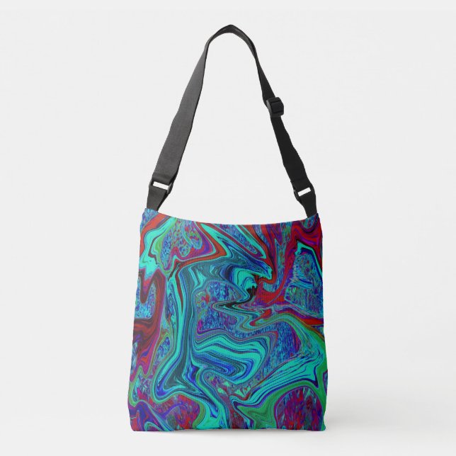 Bolsa Ajustável Groovy Abstrato Retro Art em Azul e Vermelho (Frente)