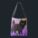 Bolsa Ajustável Gustav Klimt Black Kitten<br><div class="desc">Bag Crossbody com um gatinho preto Gustav Klimt! Esta beleza de olhos largos se coloca num campo verde de flores roxas. Um presente pensativo para amantes de gatos e entusiastas de arte austríacos!</div>