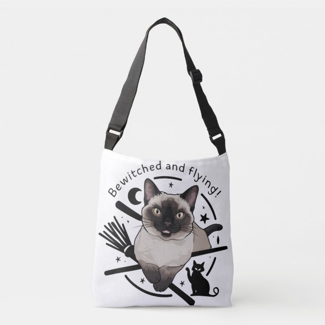 Bolsa Ajustável Halloween Elegance: O gato siamês voador (Frente)