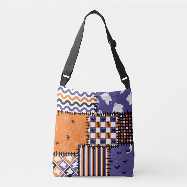 Bolsa Ajustável Halloween Patchwork Cats Ghosts (Frente)