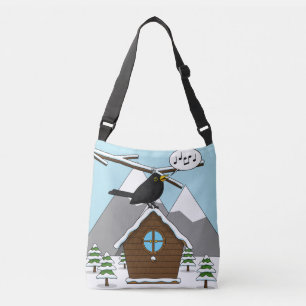 Bolsa Ajustável Happy Blackbird Cantando na paisagem de inverno