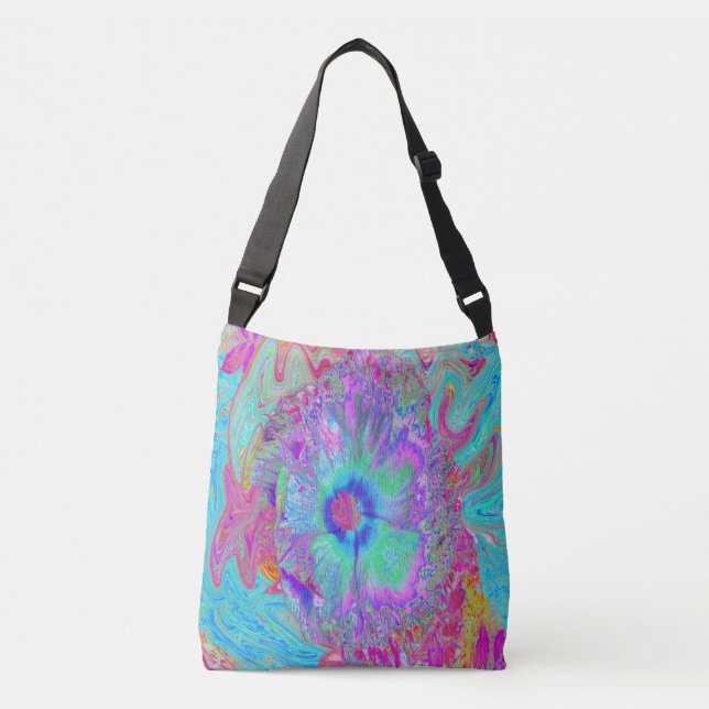 Bolsa Ajustável Hibisco Azul Arco-Íris Psicodélico Retro (Frente)