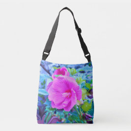 Bolsa Ajustável Hibisco Rosa Elegante com Folhagem Azul ondulada
