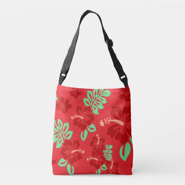 Bolsa Ajustável Hibiscus Tropical Vermelho e Verde Floral (Verso)