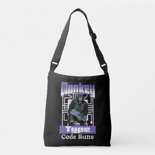 Bolsa Ajustável Humor de Programador Executando Código de Macaco (Frente)