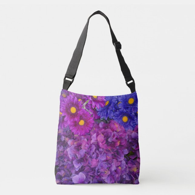 Bolsa Ajustável Hydrangea Daisy Blue Purple Cross Body Bag (Frente)