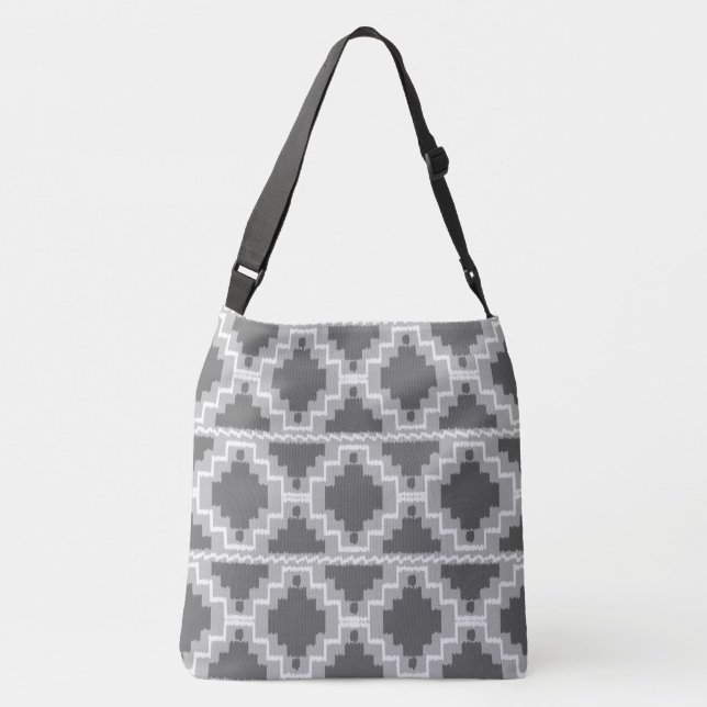 Bolsa Ajustável Ikat Aztec Tribal - Cinzas escuras e leves / Cinza (Verso)