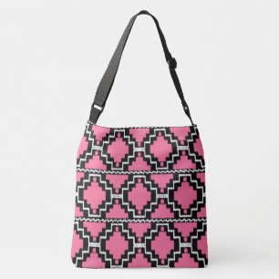 Bolsa Ajustável Ikat Aztec Tribal - Fuchsia Rosa, Preto e Branco