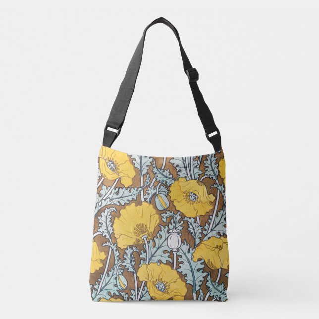 Bolsa Ajustável Ilustração Art Nouveau Amarela Flor de Papoula (Frente)