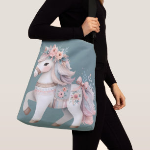 Bolsa Ajustável Ilustração da Fantasia Floral Pastel Horse