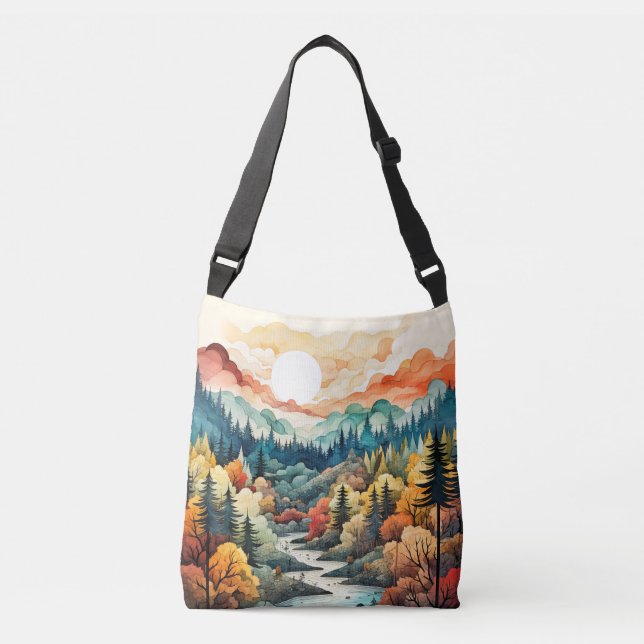 Bolsa Ajustável Ilustração de Paisagem Cênica Abstrato de Fora (Frente)