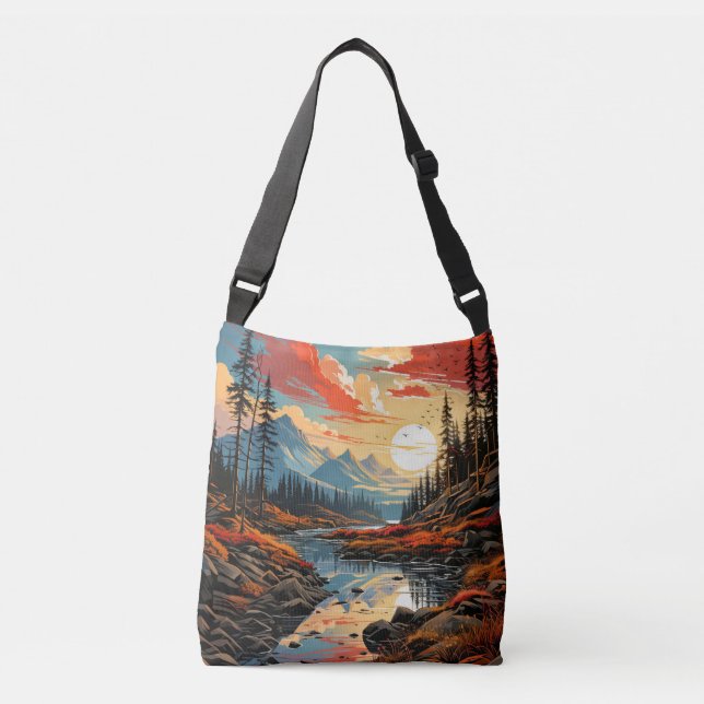 Bolsa Ajustável Ilustração de Paisagem Cêntica de outono Colorida (Frente)