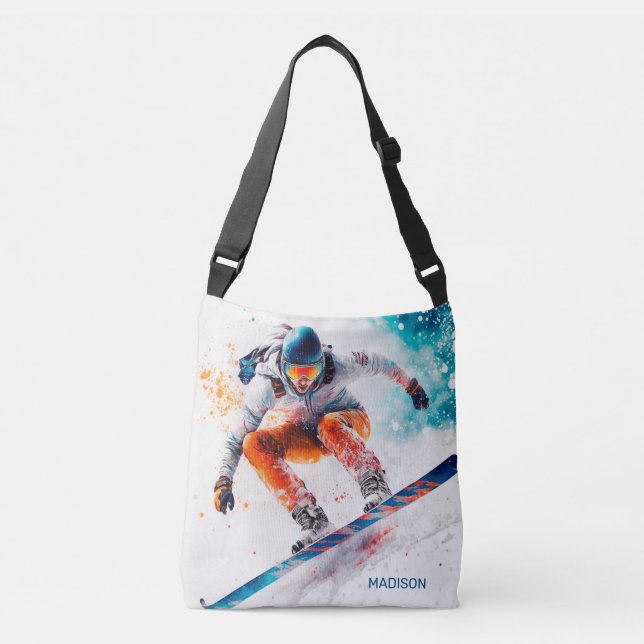 Bolsa Ajustável Ilustração de Snowboarder de Nome Personalizado (Frente)