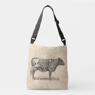 Bolsa Ajustável Ilustração de Vintage Cow Art com plano de fundo
