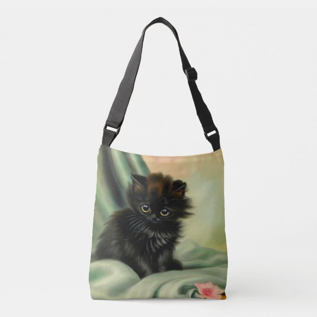 Bolsa Ajustável Ilustração Vintage Black Kitten (Frente)