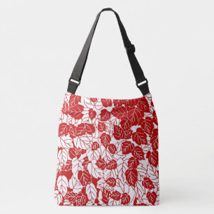 Bolsa Ajustável Impressão de Folha Japonesa, Vermelho Escuro e Br