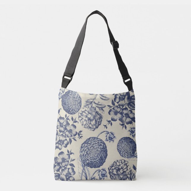 Bolsa Ajustável Impressão Flor Azul Antiquado Floral (Frente)