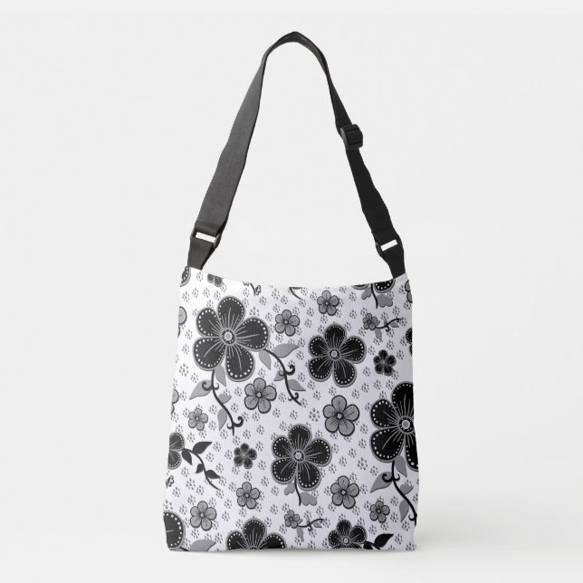 Bolsa Ajustável Impressão Floral Preta e Branca (Frente)