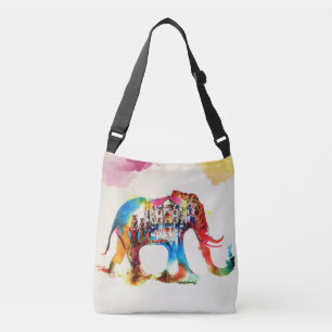 Bolsa Ajustável Índia Elephant Viagens vintage Love Watercolor