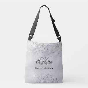 Bolsa Ajustável Iniciais monograma nome brilho prateado