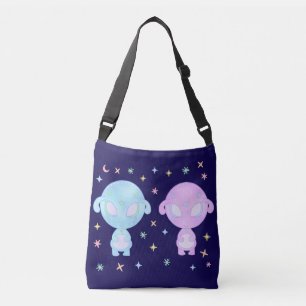 Bolsa Ajustável Irmãs Gêmeas Alien Pastel   Arte Kawaii Cósmica Fo