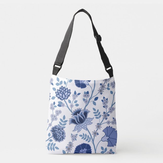 Bolsa Ajustável Jacobean Floral Lg Pattern Blue em Branco (Frente)