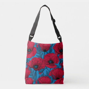 Bolsa Ajustável Jardim de papoila vermelho em azul