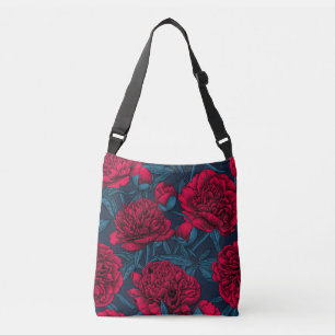 Bolsa Ajustável Jardim de peônia vermelha em azul escuro