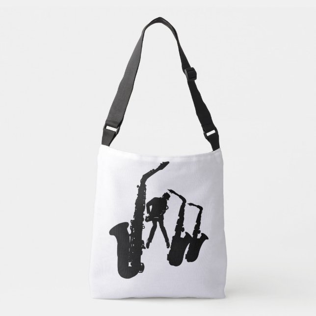 Bolsa Ajustável Jazzman Black Silhouette Sax Jazz White Bag (Frente)