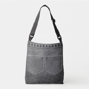 Bolsa Ajustável Jean Look 'Black & White' Crossbody Bag