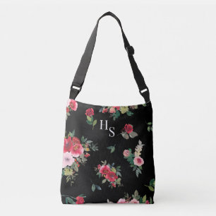 Bolsa Ajustável Jessica Watercolor Monogramas Floral a Preto