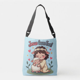 Bolsa Ajustável Kawaii Christian "Jesus ama ovelha" Pastel Design