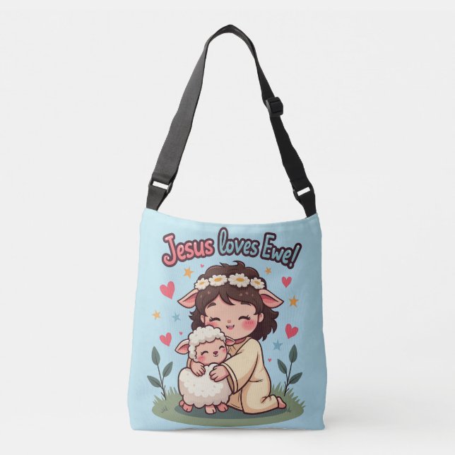 Bolsa Ajustável Kawaii Christian "Jesus ama ovelha" Pastel Design (Frente)