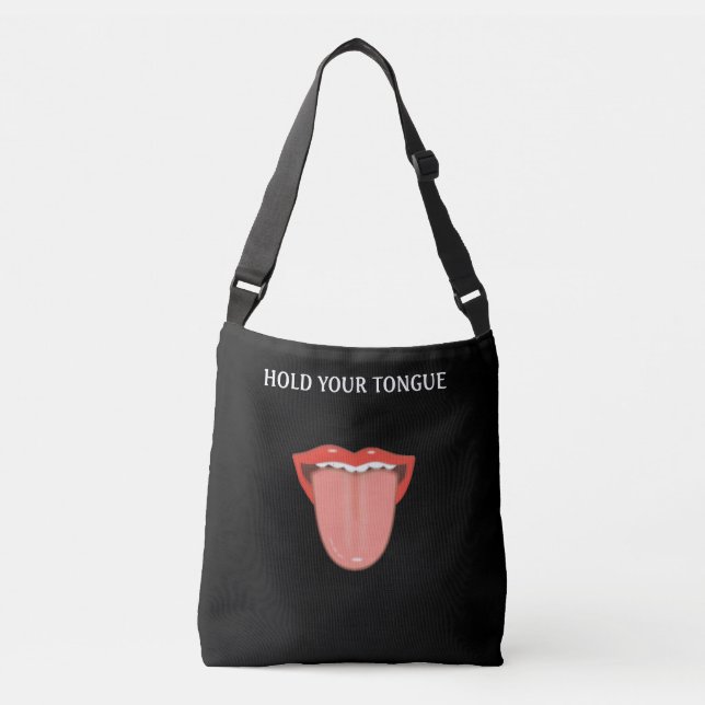 Bolsa Ajustável Lábios com dentes e língua para fora em preto (Frente)
