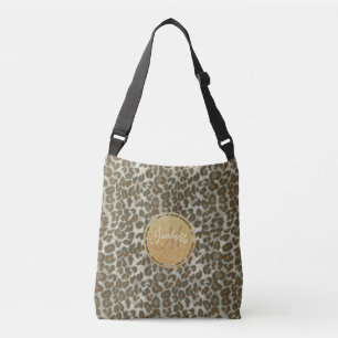 Bolsa Ajustável Lápice Dourada Monograma E Pele-Leopardo