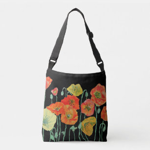 Bolsa Ajustável Laranja e Preto Poppies Watercolor Bag