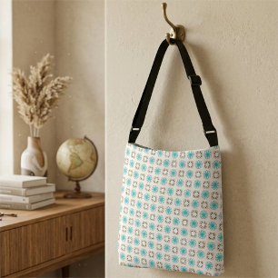 Bolsa Ajustável Laranja Geométrico Floral Vibrante em Azul Turques