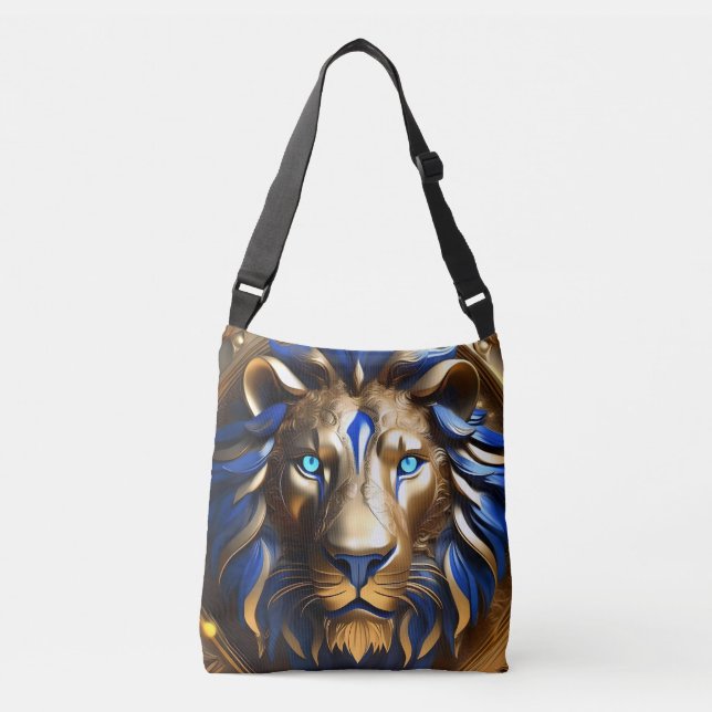Bolsa Ajustável Leão Azul Safira e Dourado, (Frente)