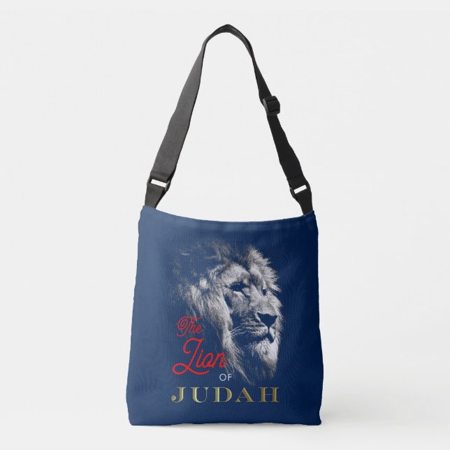 Bolsa Ajustável Leão de Judah Marinho Vermelho Dourado Azul (Frente)